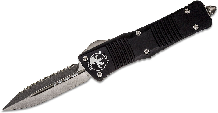Microtech 142-12 Combat Troodon Stonewashed D/E Dagger Blade Black Aluminum Handle
